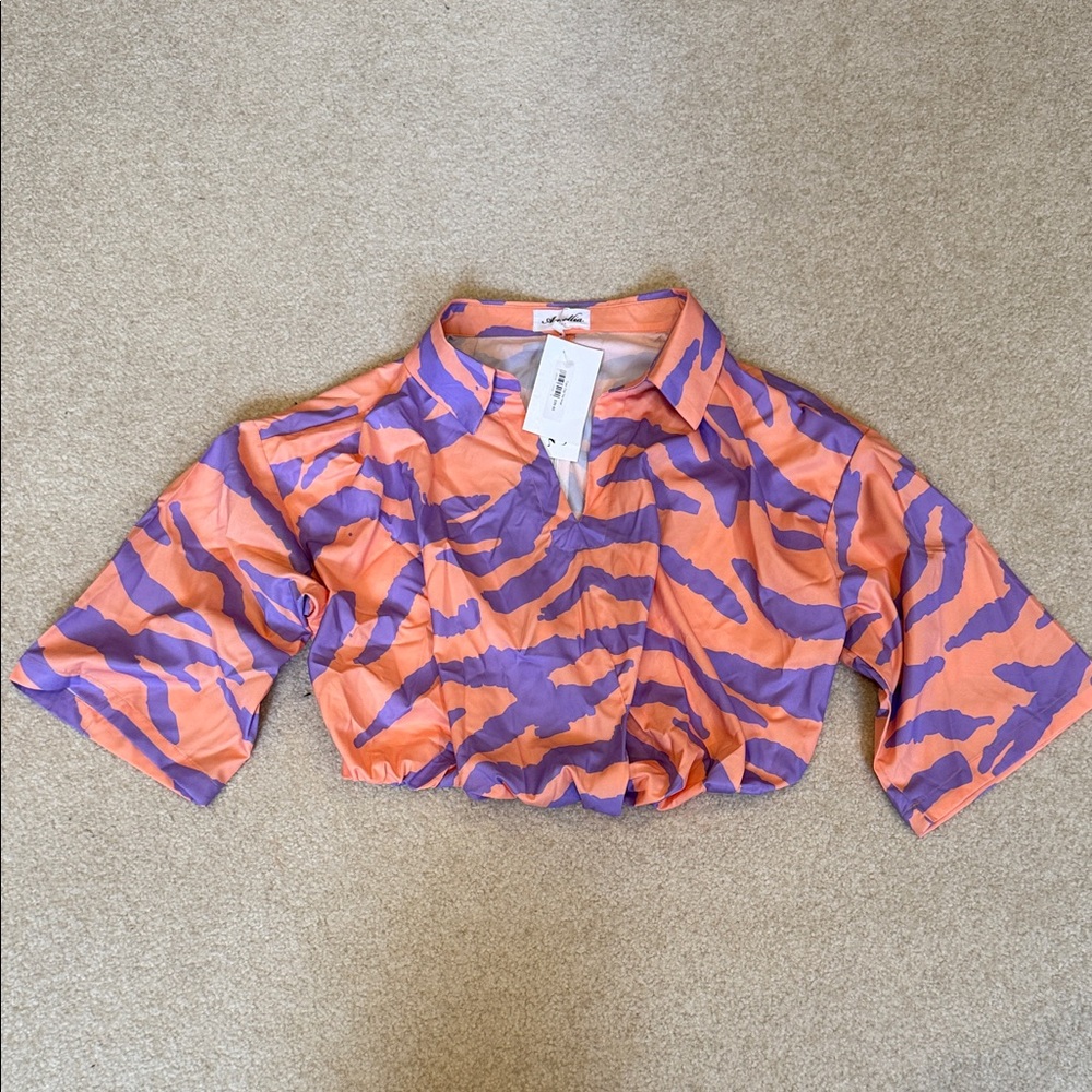 Orange & Purple Print Cropped Top